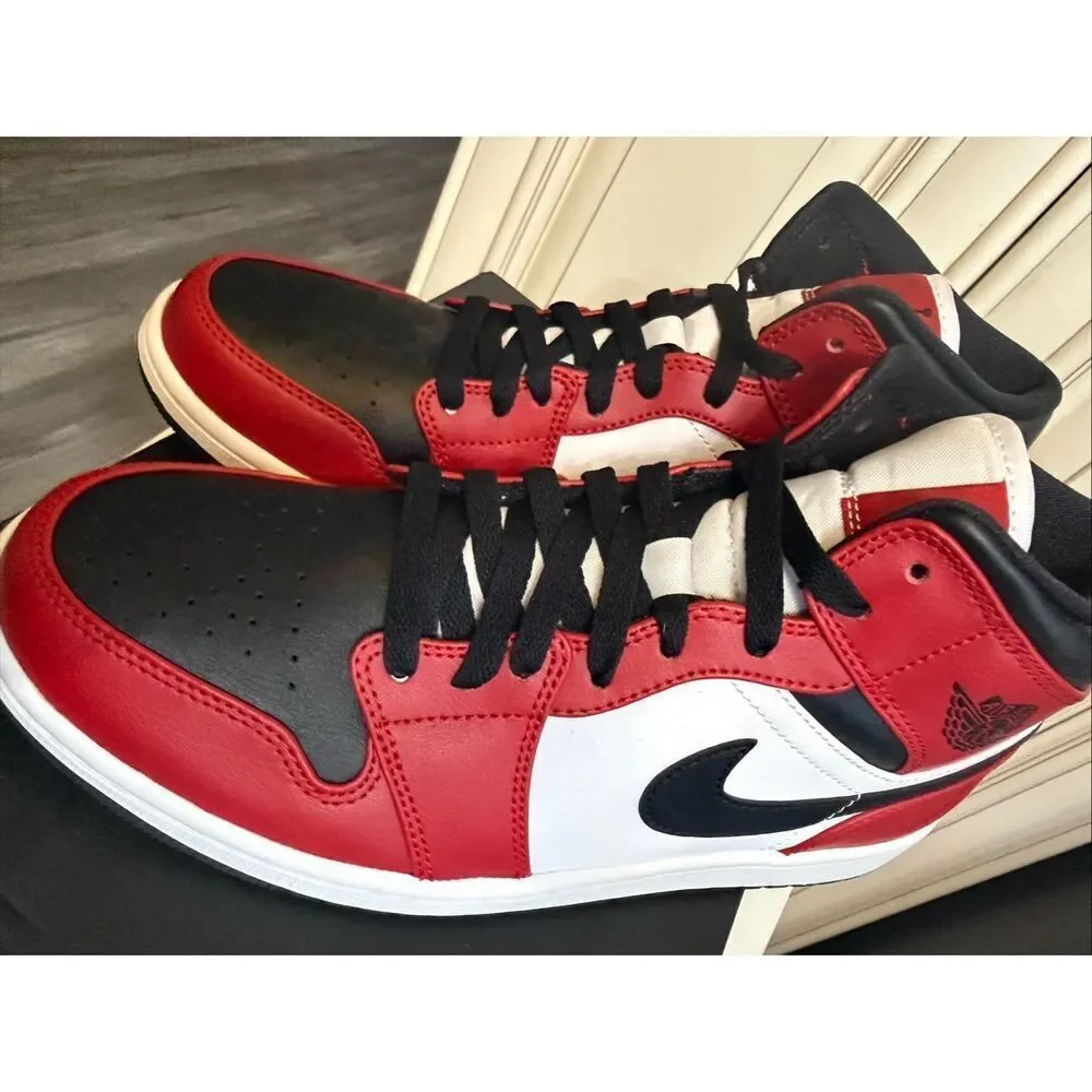 Air Jordan 1 Mid Men's Chicago Toe Athletic Sneaker Shoes Multicolor Size 8.5